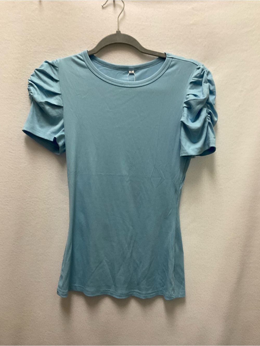 Women's Light Blue Puff Sleeve Crewneck Tee